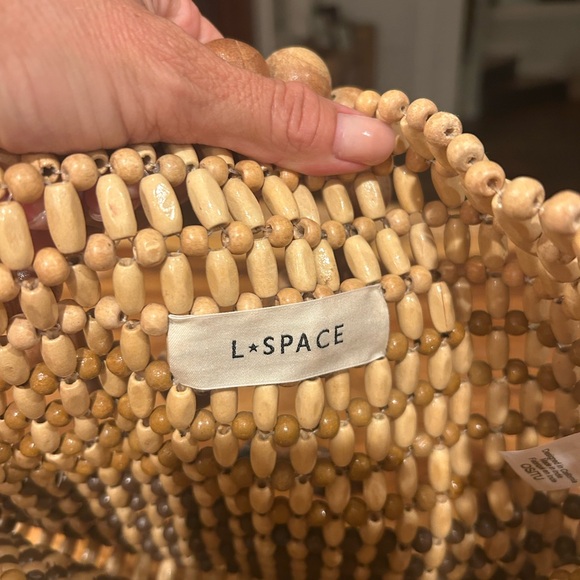 Beaded Wood Top-Handle Tote Bag in Natural - Picture 5 of 5